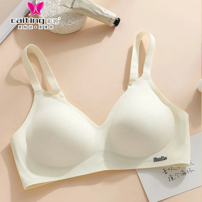 CAITING Beautiful Back Latex Cup Bra One-piece Seamless Bra Women Wireless Push Up Underwear Sexy Deep V Padded Bralette Female