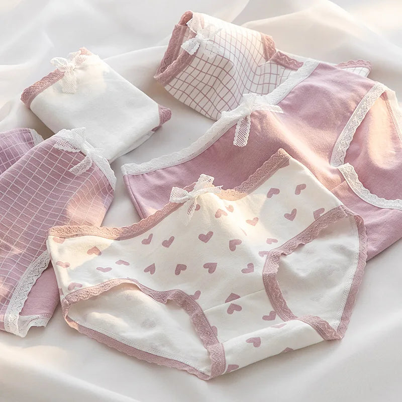 5Pcs/Lot Cute Love Cotton Panties For Women Underwear Print Panty Girls Briefs Breathable Soft Underpants Female Sexy Lingerie