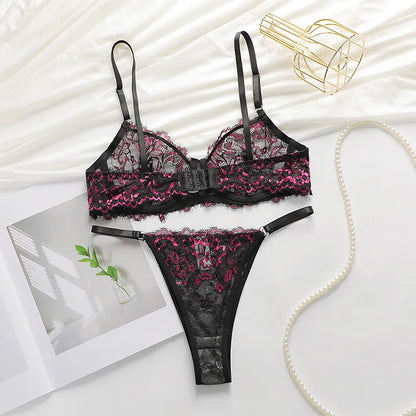 Sexy Lace Underwire Push Up Lingerie Contour Bra And Panty Sets For Women Gathering Chest Underwear Embroidery Bralette Set