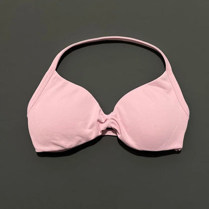 Sports Strappy Bra Yoga Underwear Women Gym Top Running Exercise Backless Bra High Support Active Wear Fitness Workout Halter