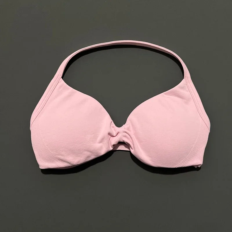 Sports Strappy Bra Yoga Underwear Women Gym Top Running Exercise Backless Bra High Support Active Wear Fitness Workout Halter