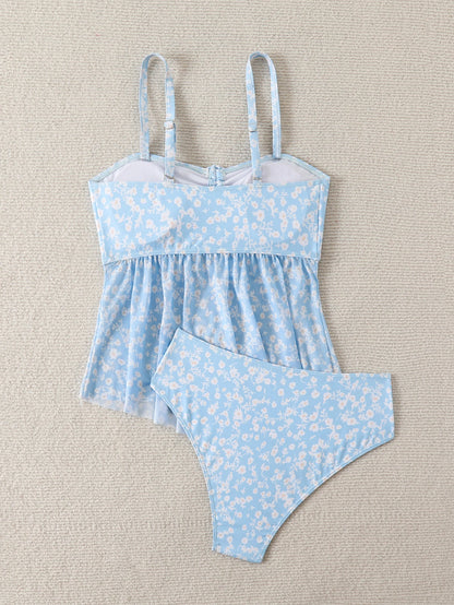 2026 Ruffle Tankini Two Pieces Strappy Swimsuit Women Drawstring Swimwear Female Bathers Bathing Swimming Swim Suit Beachwear