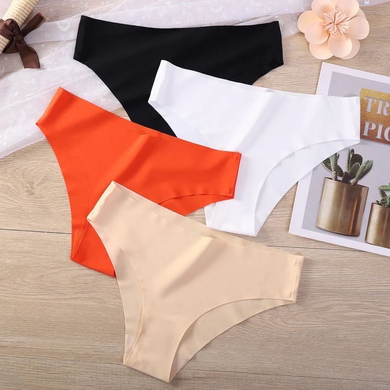 4 Pack Women Seamless Thongs No Show V-waisted Stretch Breathable Sexy Panties Underwear