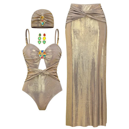 2025 New Swimsuit High-End Design 2/3Pcs Floral Print Ruffle Slimming Holiday Sexy Hot Spring One Piece Swimsuit for Women