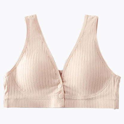 Cotton Nursing Bra for Pregnant Women Padded Ribbed Wire-Free Breathable Bralette Front Opening Breastfeeding Maternity Clothing
