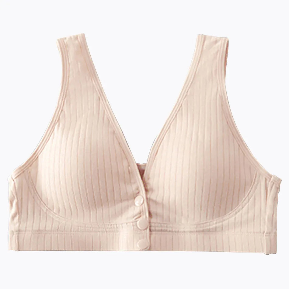 Cotton Nursing Bra for Pregnant Women Padded Ribbed Wire-Free Breathable Bralette Front Opening Breastfeeding Maternity Clothing