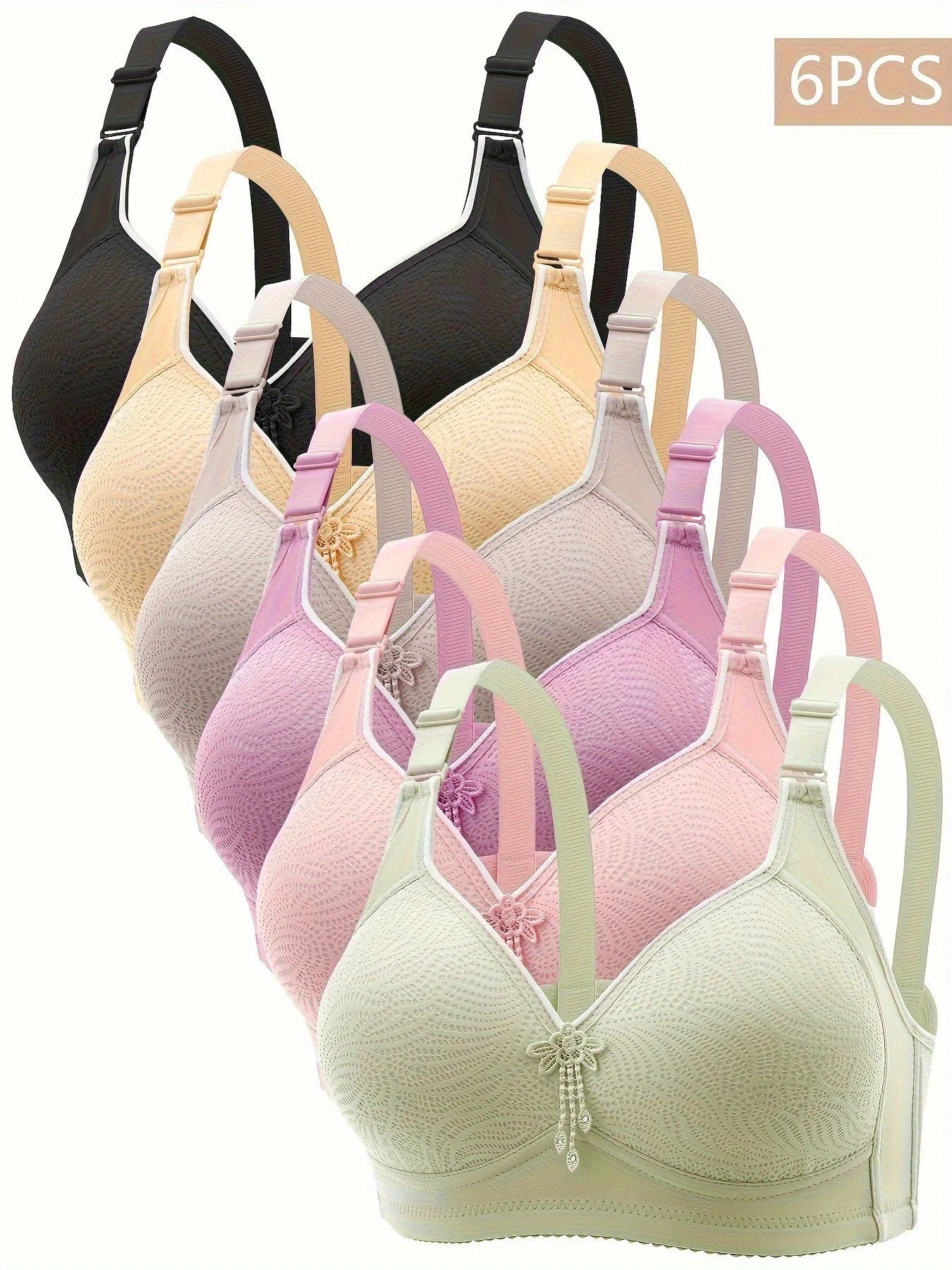 6 Pieces / Color Women' Sexy Lace No Wire Bras Plus Size Adjustable Shoulders Strap T-Shirt Bra For Cup A B C D