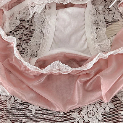 Luxury Satin Transparent High Elasticity Sexy Mesh Lace Hollow Bow Underwear Cute Lovely Sweety Smooth Soft Panties Breathable