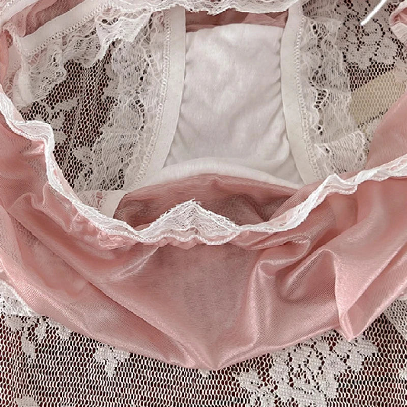 Luxury Satin Transparent High Elasticity Sexy Mesh Lace Hollow Bow Underwear Cute Lovely Sweety Smooth Soft Panties Breathable