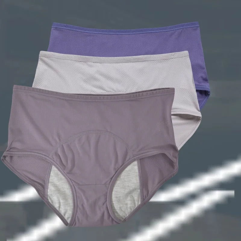 3pcs Women's Physiological Panties L-8XL Leak Proof Menstrual Comfortable Waterproof Plus Size Mid Waist Period Underwear
