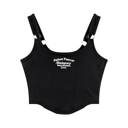 Female Women Print Sleeveless Crop Top Tank Tops Sexy Vest Letters Solid Short Women's T-shirt Camisole Crop Top with Bra Pad