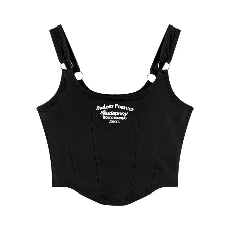 Female Women Print Sleeveless Crop Top Tank Tops Sexy Vest Letters Solid Short Women's T-shirt Camisole Crop Top with Bra Pad