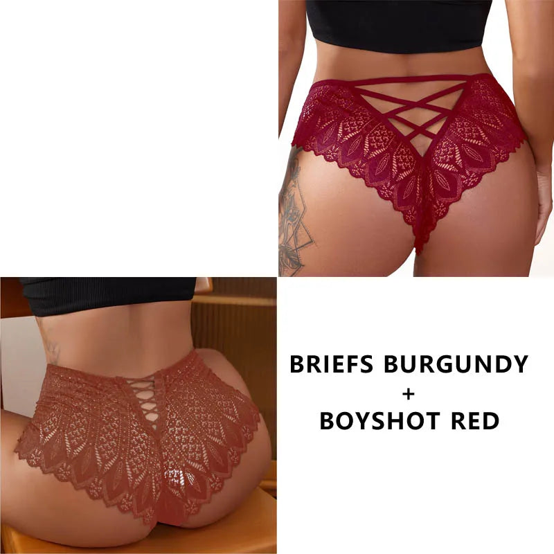 CINOON 2PCS/Set New Panties Women Lace Underwear Sexy Low-Waist Briefs Hollow Out G String Underpant Embroidery Female Lingerie
