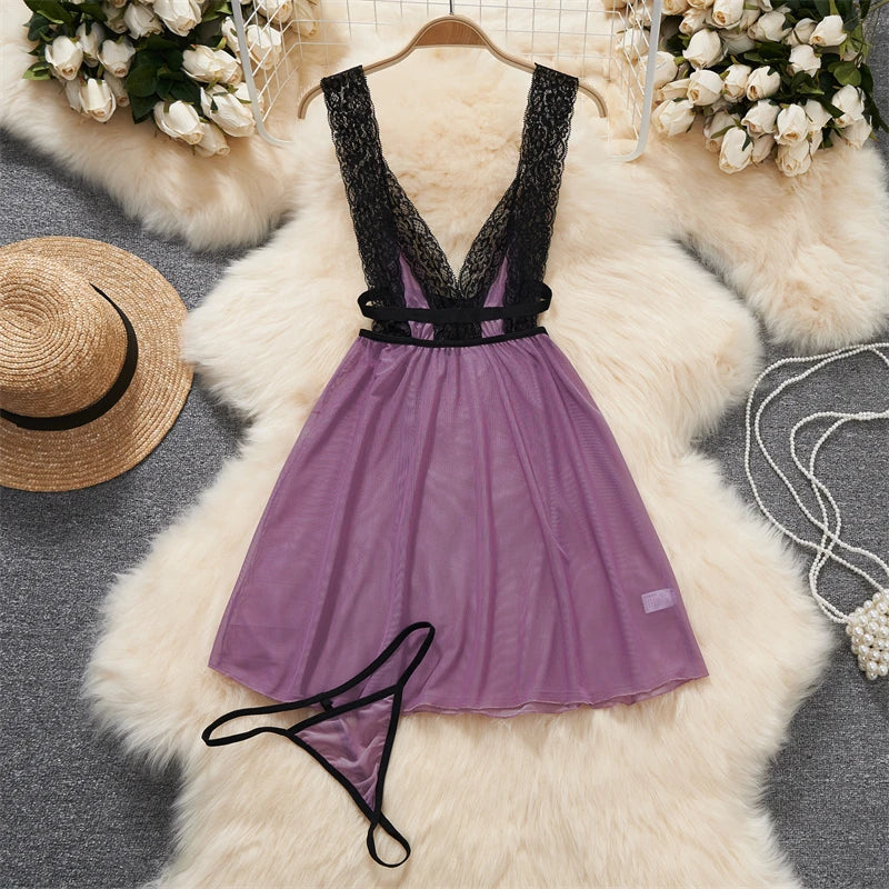 Women Strap Hollow Out Backless French Style Striped Erotic Playsuits Cosplay Slim Fit Underwear Black Lingerie Sexy Bodysuits