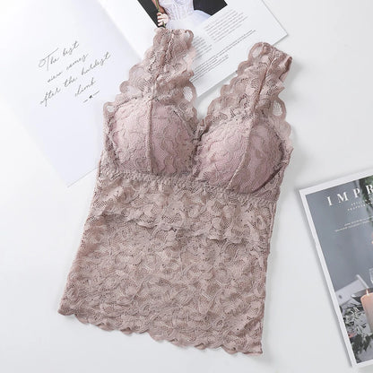 Women Summer Crop Top Bras Woman Seamless T-shirt Sexy Lace Bra Female Beauty Back Push Up Padded Camisole Women Tank Top