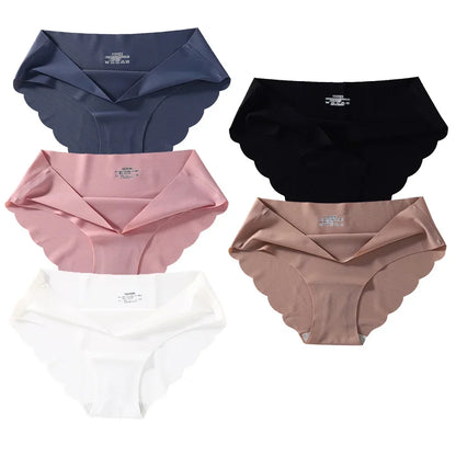 Seamless Silk Briefs Sexy Panties For Women Mid Waist Comfortable Girl Silk Panty Female Underpants Woman Lingerie  5 PCS/Set