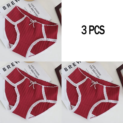 3pcs Cotton Women's Panties Sweet Cute Printed Student Mid-Waist Underwear Fashionable Breathable Girls Daily Briefs
