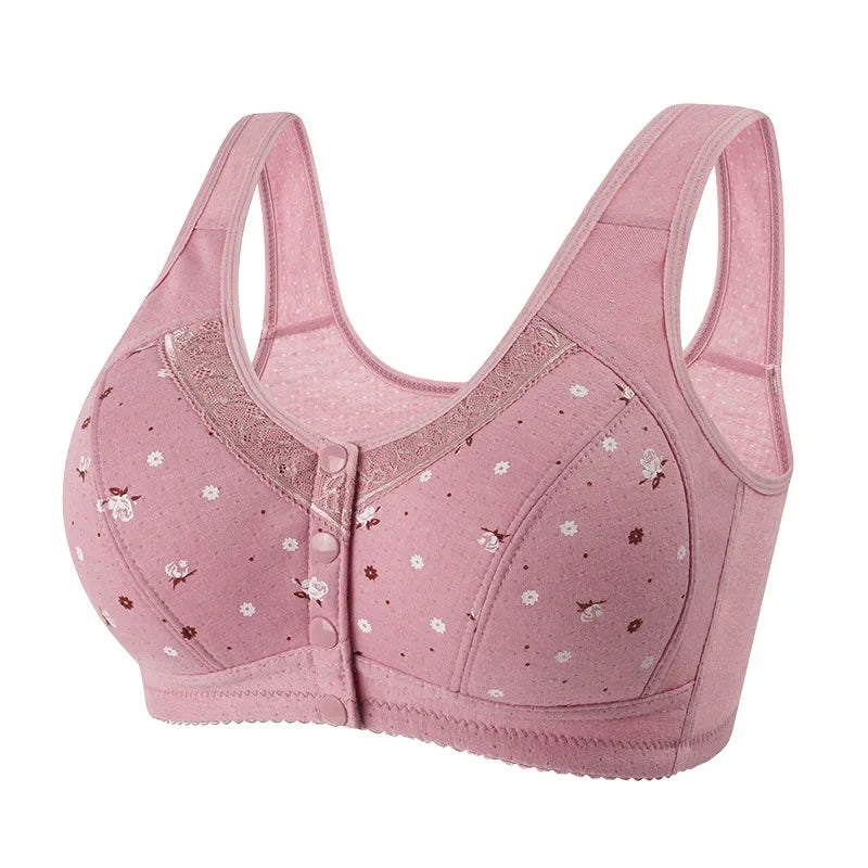 2025 New Confortable Bra Cotton Women Wire Free Bras Push Up Front Closure Underwear Female Everyday Lingerie Large Bust 50BCD