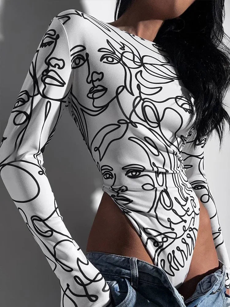 Ahagaga Elegant Skinny Women's Bodysuits Tees Sexy Solid O-Neck Regular Causal Long Sleeves Slim Fit Streetwear T Shirt Rompers