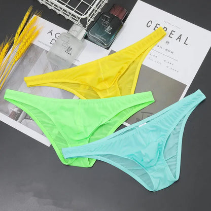 Men's Sexy Breifs Confortable Ice Silk Briefs Ultra-thin Transparent Breathable Underwear Low Waist Underpants Fashion Briefs