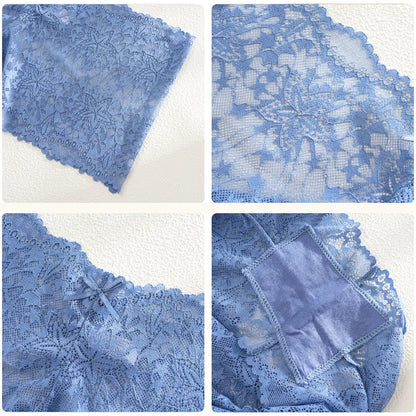 5Pcs/Set Sexy Lace Perspective Panties Solid Color Hollow Out High Waist Star Boyshort Female Elastic Transparents Boxer Shorts