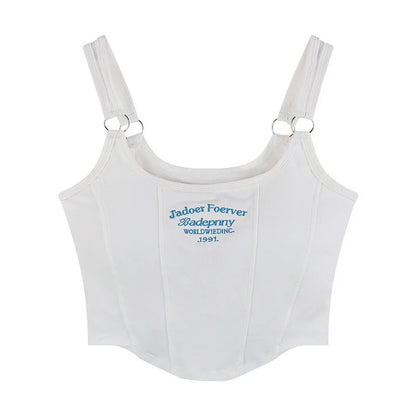 Female Women Print Sleeveless Crop Top Tank Tops Sexy Vest Letters Solid Short Women's T-shirt Camisole Crop Top with Bra Pad