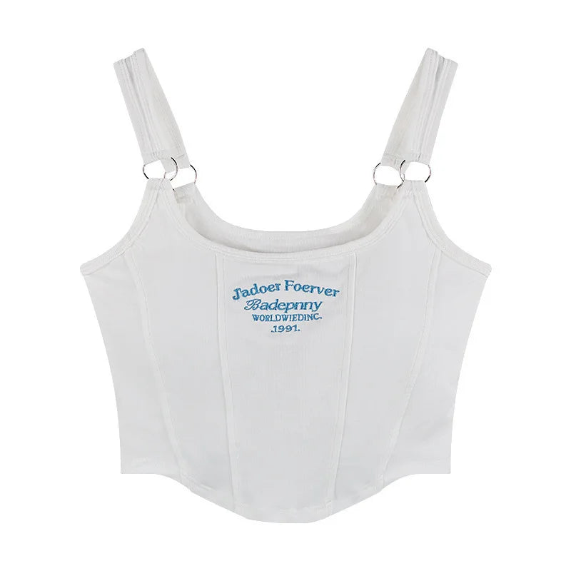 Female Women Print Sleeveless Crop Top Tank Tops Sexy Vest Letters Solid Short Women's T-shirt Camisole Crop Top with Bra Pad
