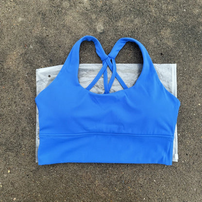 Solid Color Butter Cross Back Soft Push Up Gym Yoga Underwear Women Hollow back shoulder strap Fitness Tight sport Bra Top pad