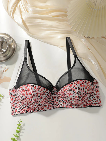Plus Size Underwire Bra Leopard Print Full Coverage Wire Support Push Up Comfortable Lingerie for Big Women 1XL-4XL