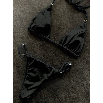 Women's Sexy Backless Triangle Bikini Set 2-Piece Strap Swimsuit with Bottom for Summer Pool Parties and Beach Vacations