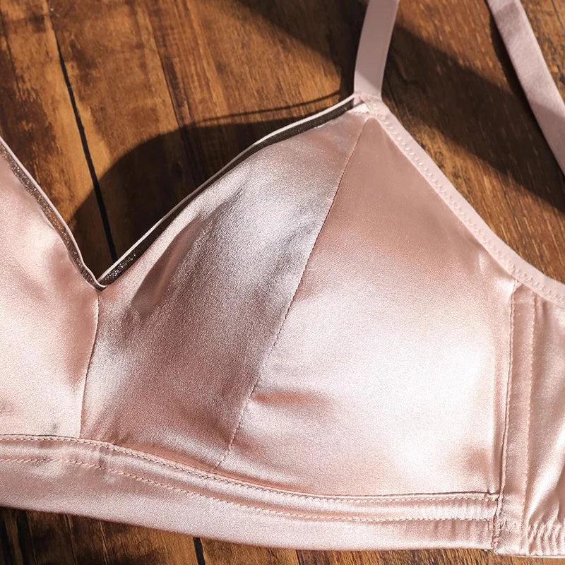 93% Mulberry Silk Women's Bralette Wireless Padded Bra Super Soft Lightly Lined Comfort Everyday Basic Deep V-Neck T-Shirt Bra