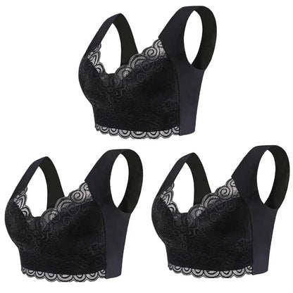 3pcs Ice Silk Seamless Lace Bra Top Support Underwear No Steel Ring Comfortable Large Size Bra Vest Bralette
