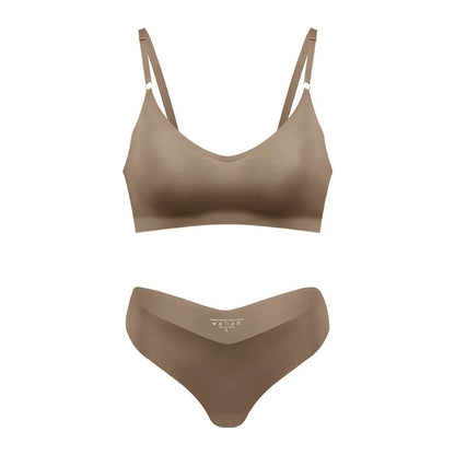 Hot Sale Ladies' V-Neck Style Wire-Free Seamless Underwear Set With Briefs Women Underwear Bras And Panties Set