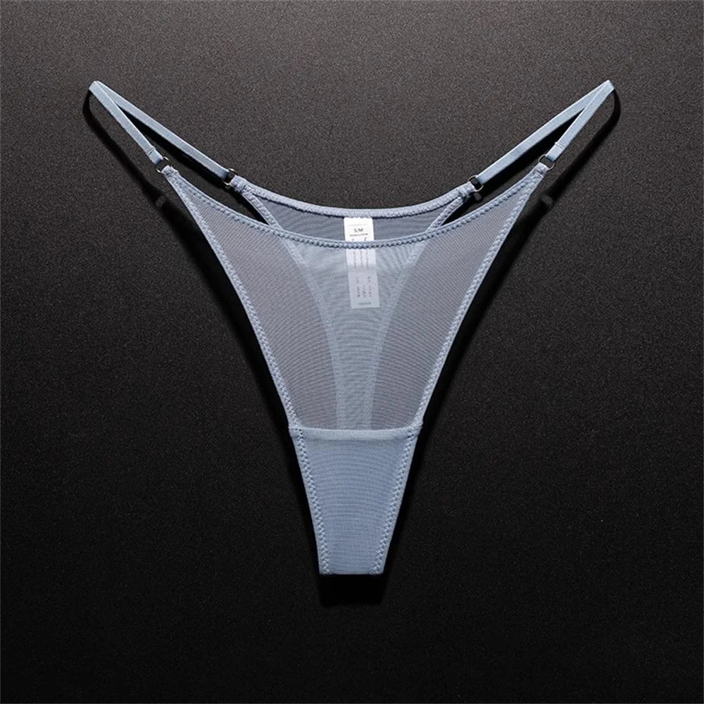 High Slit Women Seamless Thong Ultra-thin Mesh Sexy Underwear Transparent Gauze Sports Fitness G-string Plus Size
