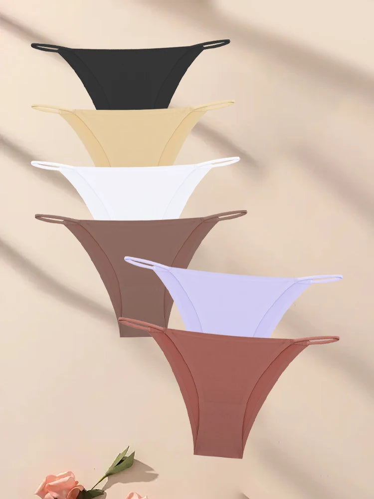 FINETOO 6Pcs Seamless Ice Silk Underwear for Women Sexy Thin Strap Briefs Girls Low Waist Breathable Panties No Trace Lingerie
