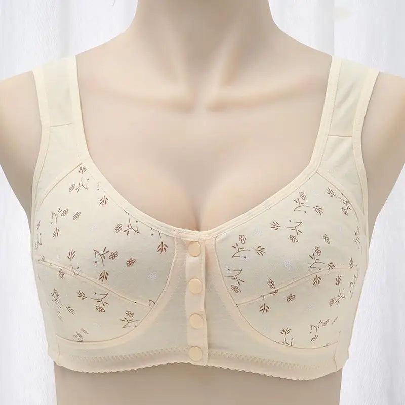Front Closure Cotton Bra for Women Breathable Soft Brassiere Wire Free Thin Cup Bralette Sleeping Lingerie