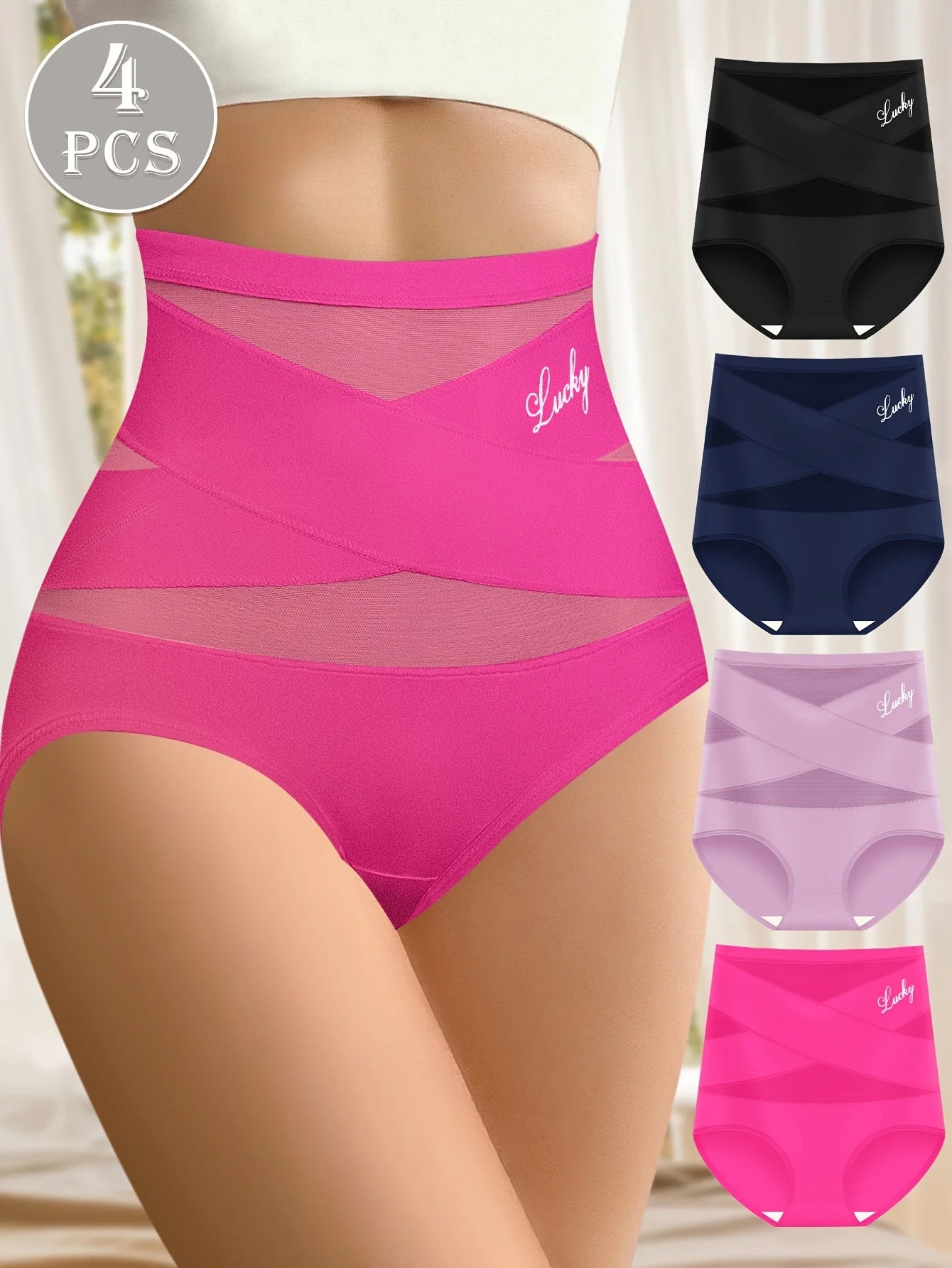 4pcs Multi Color High Waist Fat Women Sexy Panty Underwear Tummy Control Briefs Knickers Women's Panties