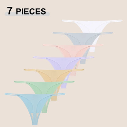 7Pcs/Set Traceless Ice Silk Thongs For Women Sexy Low Waist Elastic Underwear Summer Ultra-thin Female Cozy Breathable G-strings