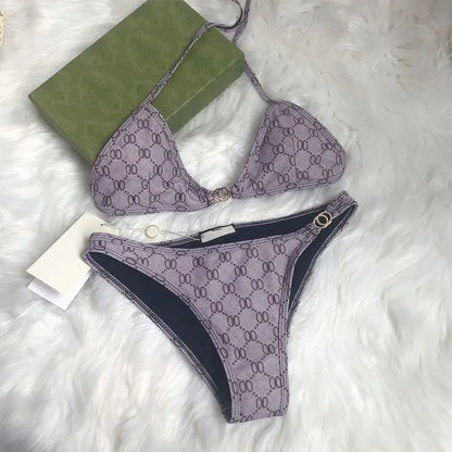 2025 Summer New Women's Outdoor Beach Swimsuit Sexy Hanging Neck Strap Split Bikini
