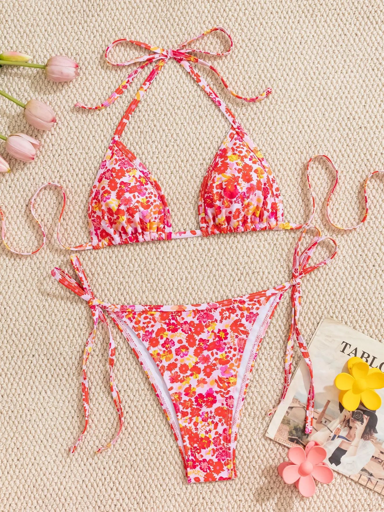 2025 New Women's Bikini Set  Adjustable Tie Side Bandage Swimwear High-End Sexy Two-Piece Bathing Suit Summer Beach Push Up