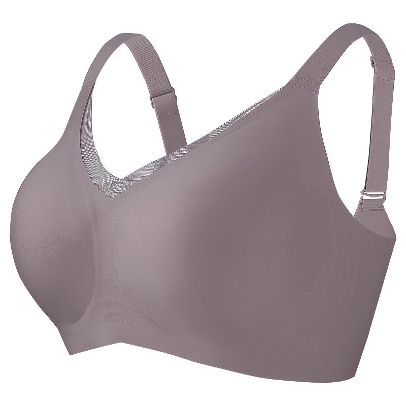 Seamless Wireless Mesh V-Neck Full Coverage Push up Bra Soft Supportive minimize Underwear 7847