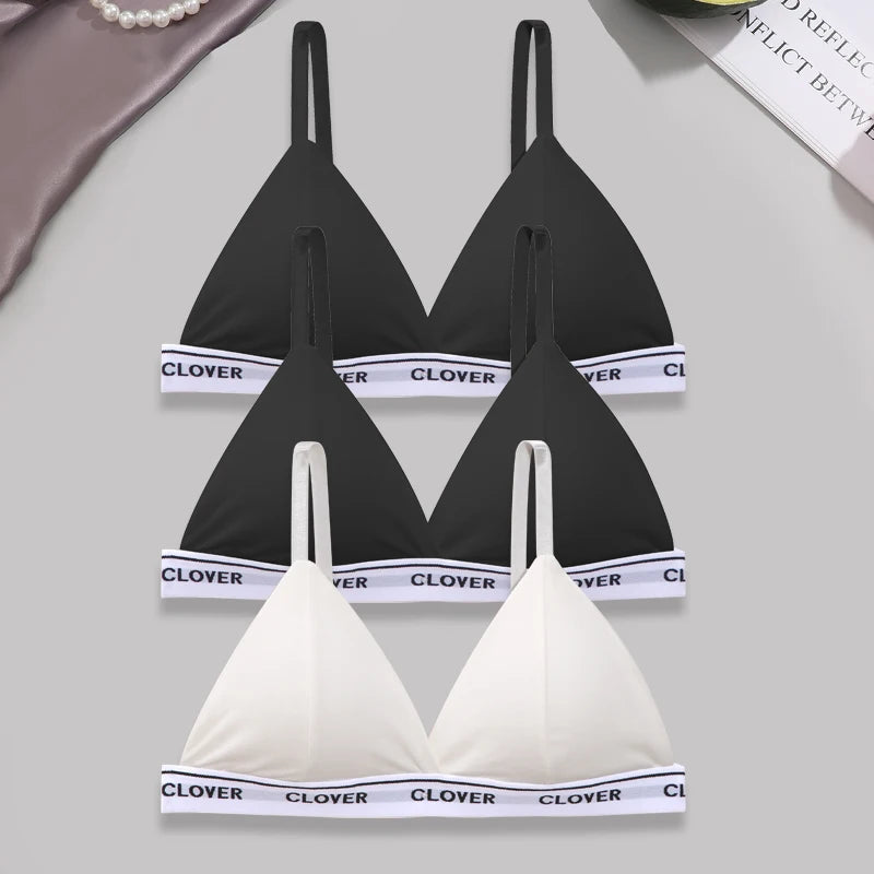 3PCS Cotton Bras Women Padded Triangle Cup Bras Female Comfortable Wireless Underwear Breathable Soft Intimates Lingerie Bras