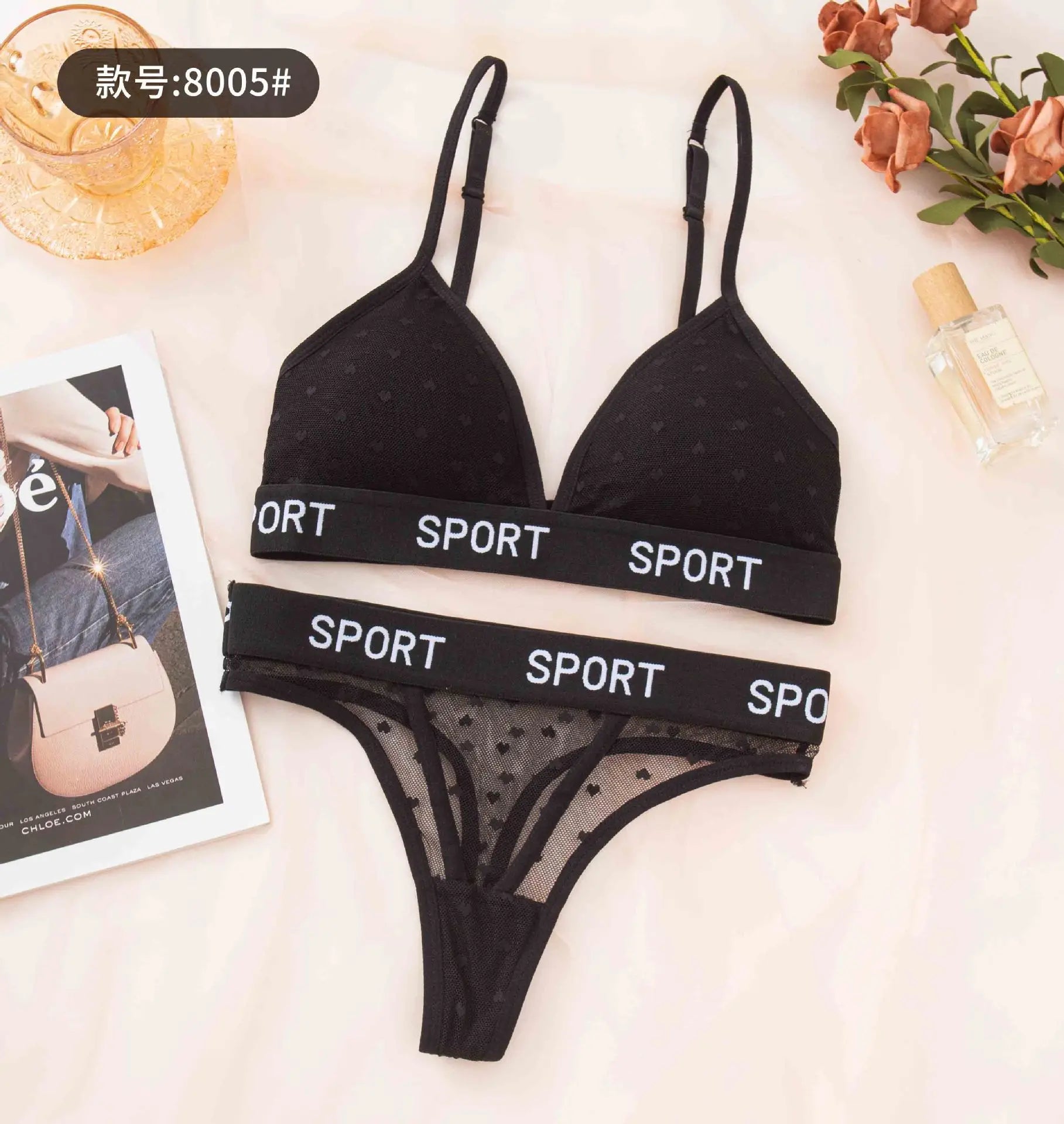 Women Lace Bra Set Sexy Lingerie Push Up Bralette Non-wire Bras Transparent Low Rise Thongs 3/4 Cup Female Underwear Set