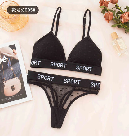Women Lace Bra Set Sexy Lingerie Push Up Bralette Non-wire Bras Transparent Low Rise Thongs 3/4 Cup Female Underwear Set