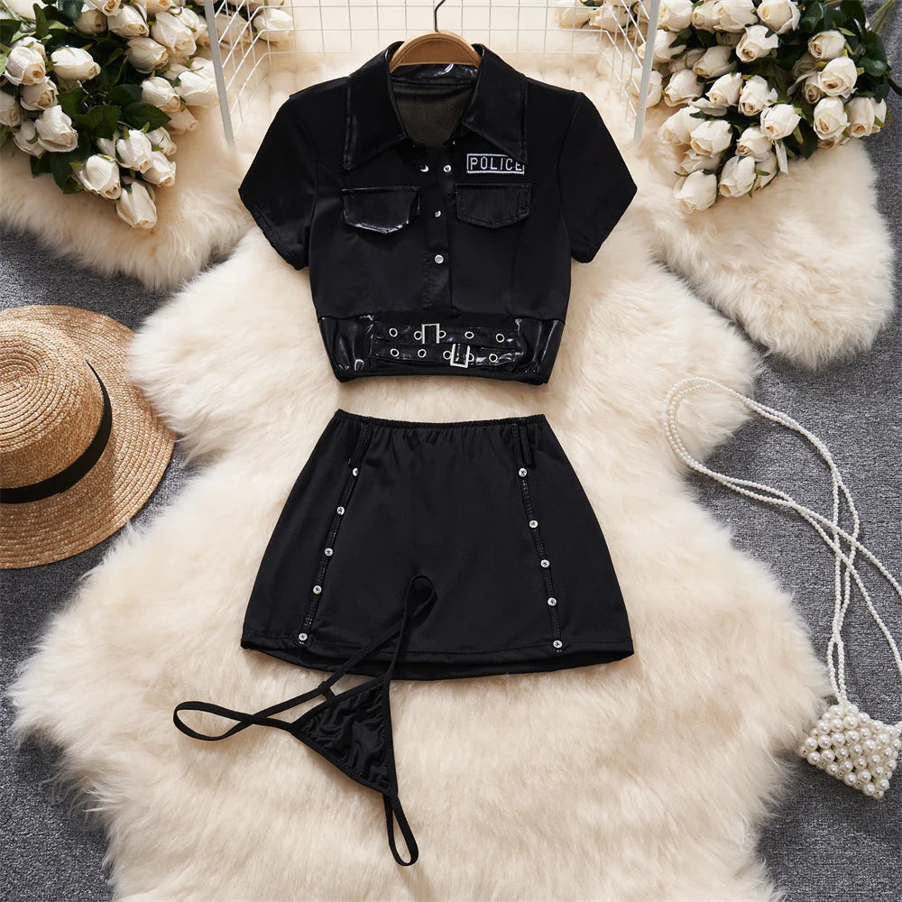 Women Strap Hollow Out Backless French Style Striped Erotic Playsuits Cosplay Slim Fit Underwear Black Lingerie Sexy Bodysuits