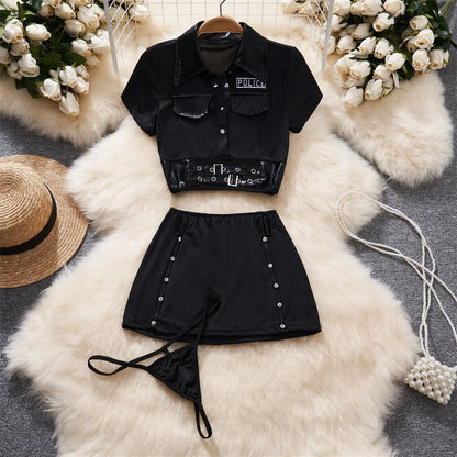 Women Strap Hollow Out Backless French Style Striped Erotic Playsuits Cosplay Slim Fit Underwear Black Lingerie Sexy Bodysuits