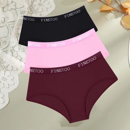 FINETOO 3Pcs Cotton Letter Belt Underwear Women's Panties Sexy Breathable Low Waist Briefs Female Stretch Comfortable Lingerie