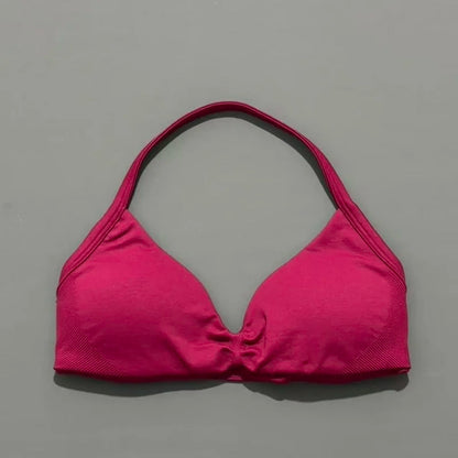 Sports Strappy Bra Yoga Underwear Women Gym Top Running Exercise Backless Bra High Support Active Wear Fitness Workout Halter