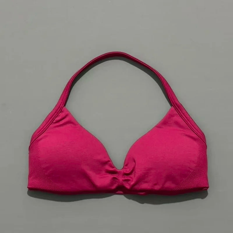 Sports Strappy Bra Yoga Underwear Women Gym Top Running Exercise Backless Bra High Support Active Wear Fitness Workout Halter