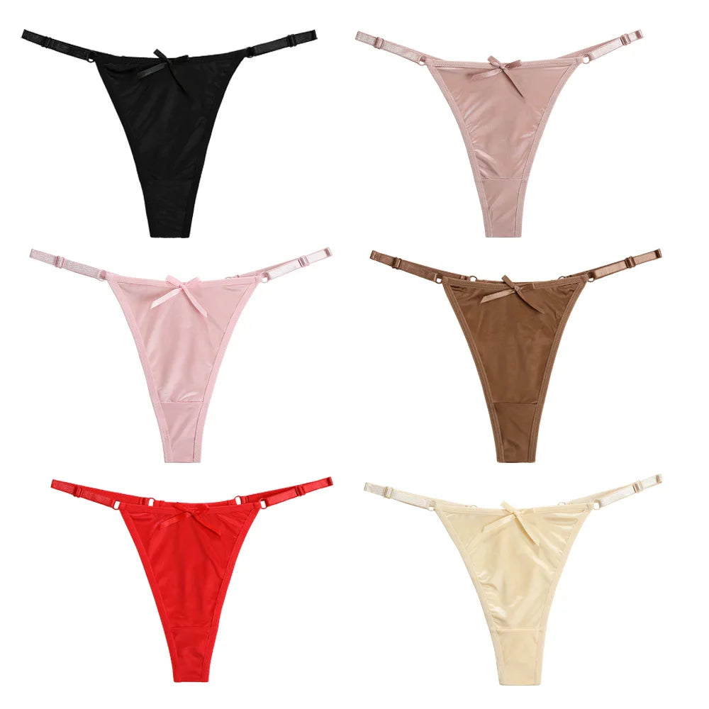 Sexy Satin Adjustable Girls G-Strings Pants Comfort Low Rise Bow Briefs Underwear Seamless Thong for Women Женские Трусы